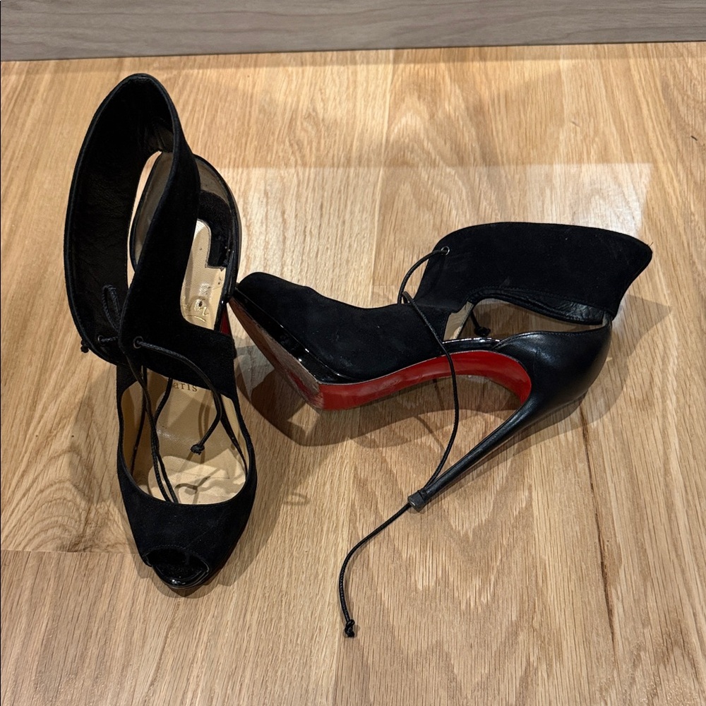 Christian Louboutin Black and Red Peep-Toe Heels